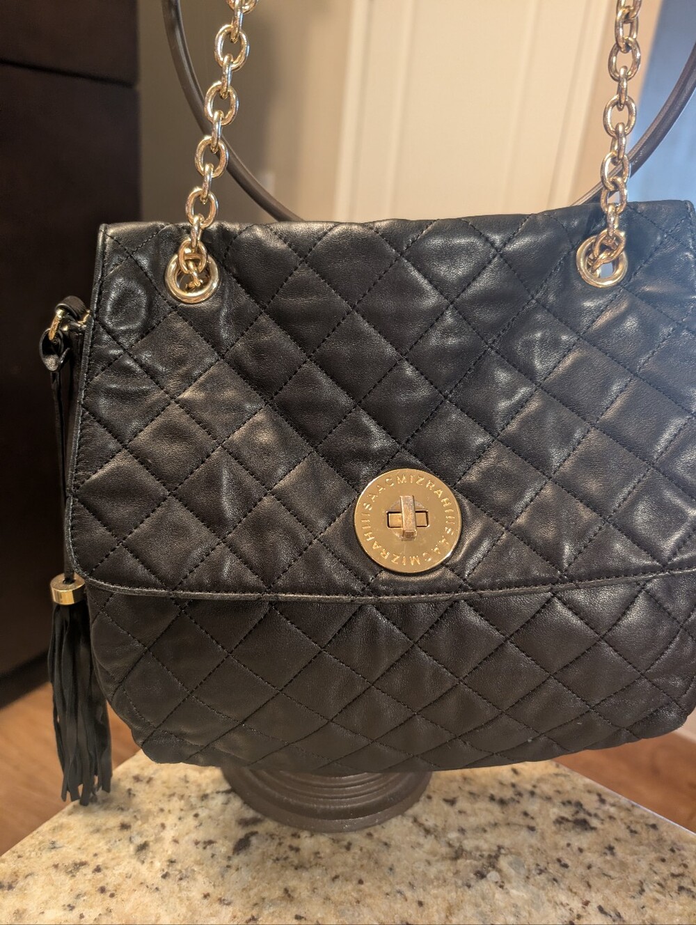 Isaac Mizrahi Black Quilted Leather Shoulder Bag